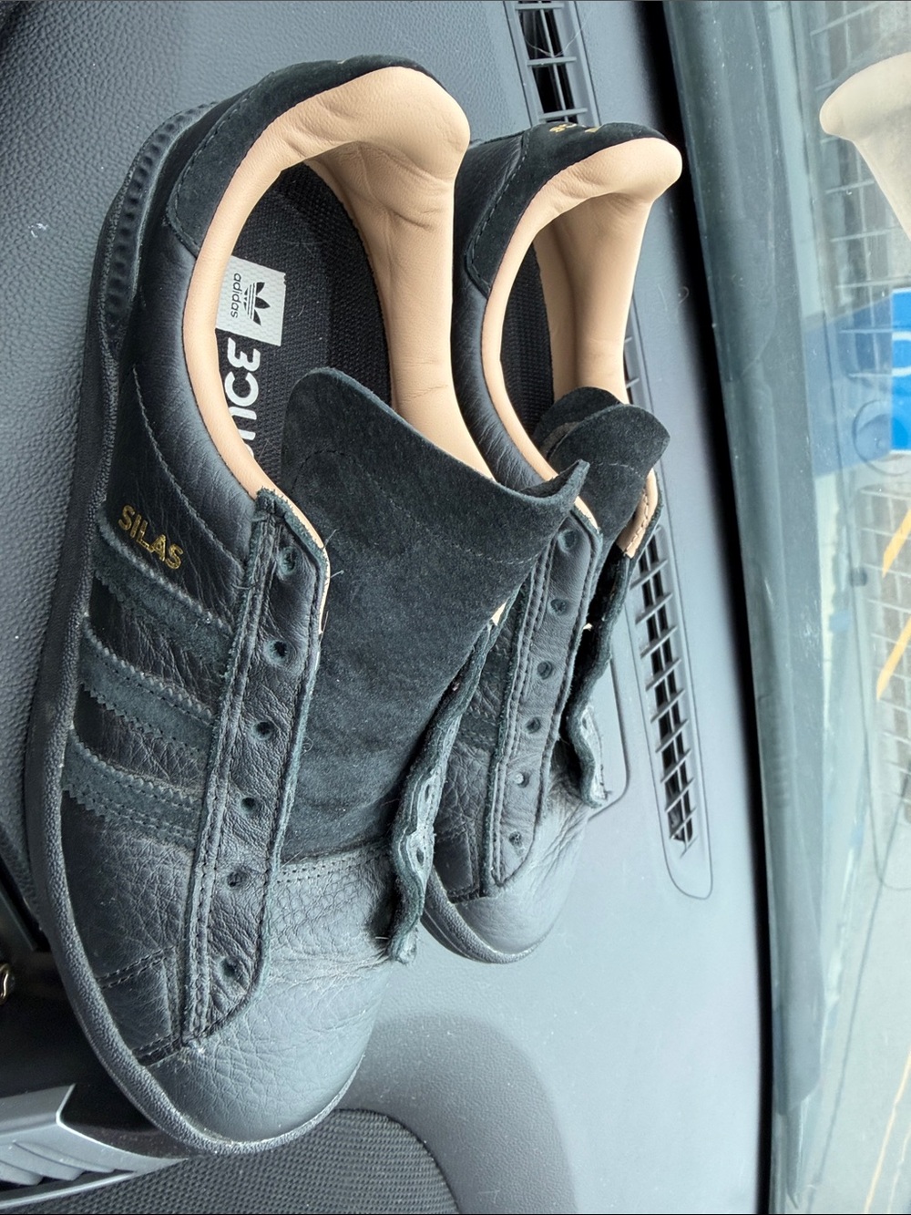 adidas Men’s Black Leather Sneakers with Cream Trim and Gold Logo